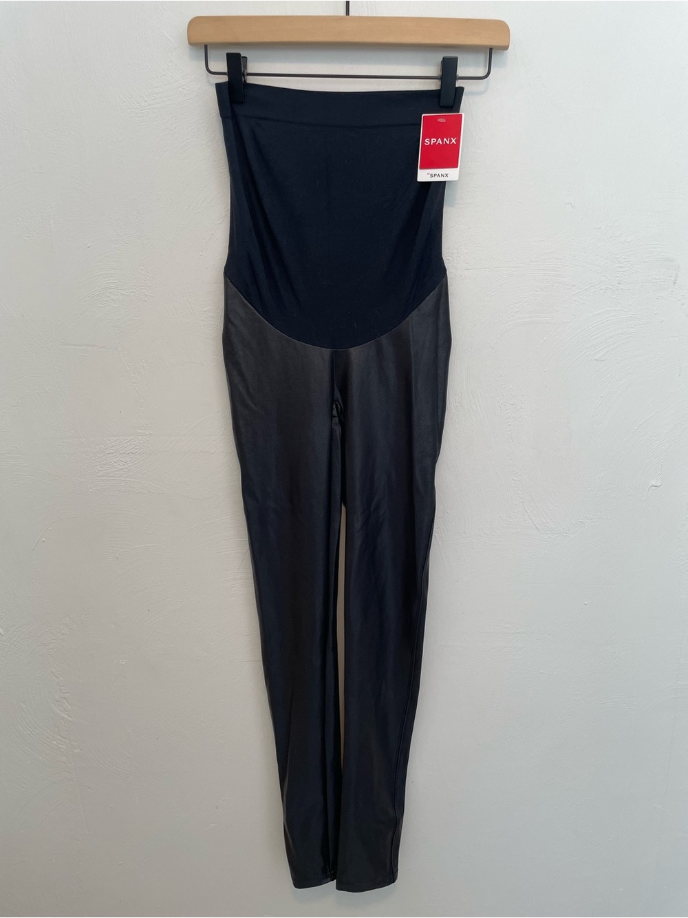 SPANX Black Faux-Leather Maternity Leggings Women’s Size S/P New